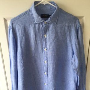 Polo Ralph Lauren Men's 100% Linen Shirt - Large - Classic Fit - Light Blue